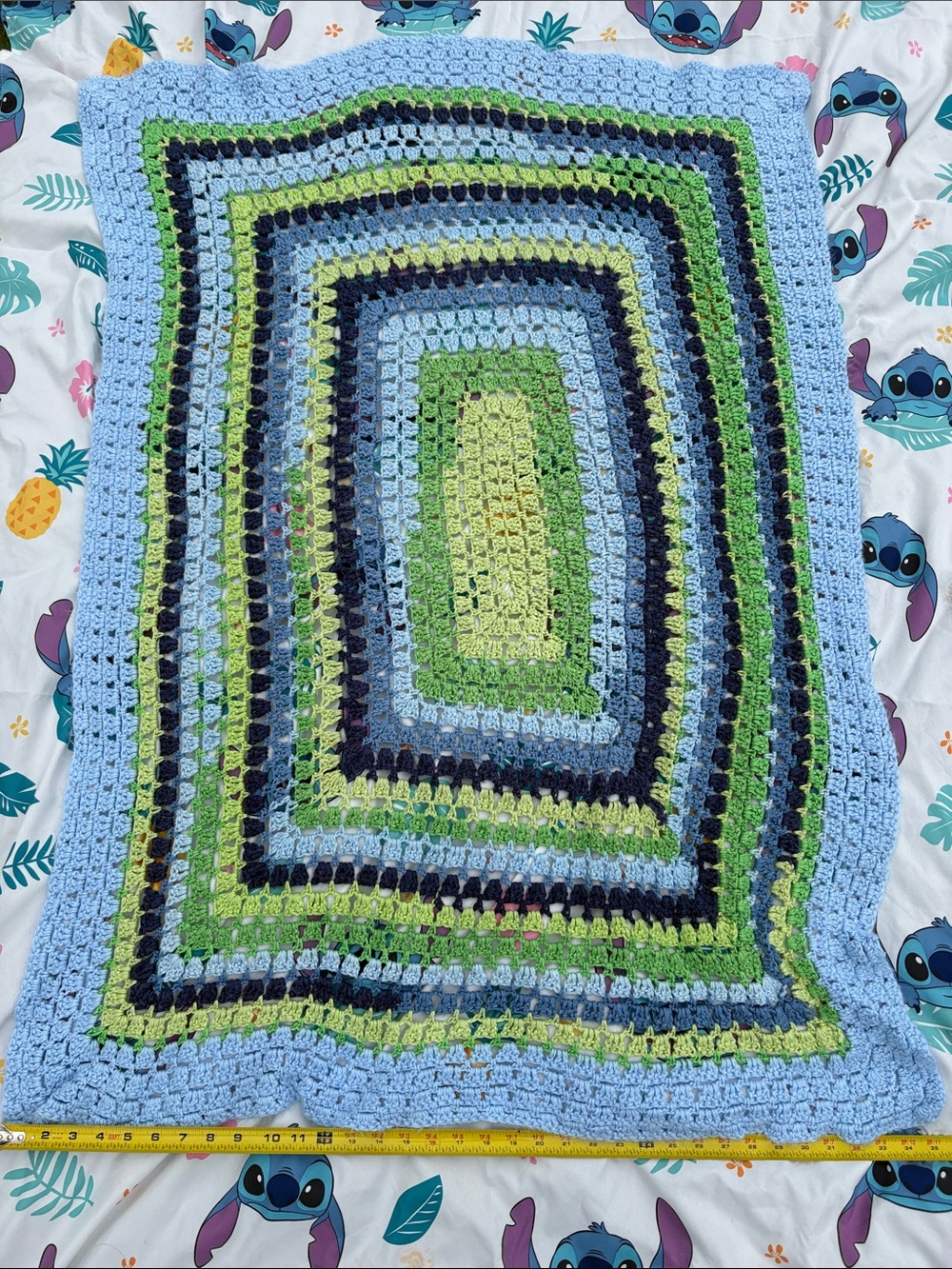 Handmade Crochet Throw Blanket in Light Blue and Green